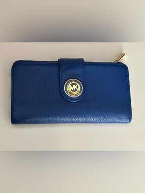 Michael Kors Blue Leather Continental Wallet Snap Zip
